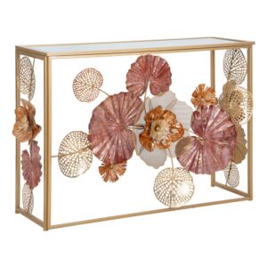 wohnli-moebel-suche-M23124214 Wohnli Möbelsuche - Goldene Metallkonsole mit Blumen- und Blätterdekor