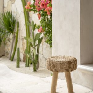 wohnli-moebel-suche-M23126898-1 Hocker aus Bast 35x45x35cm Holz Beige Bazar Bizar Möbel Wohnzimmermöbel Hocker