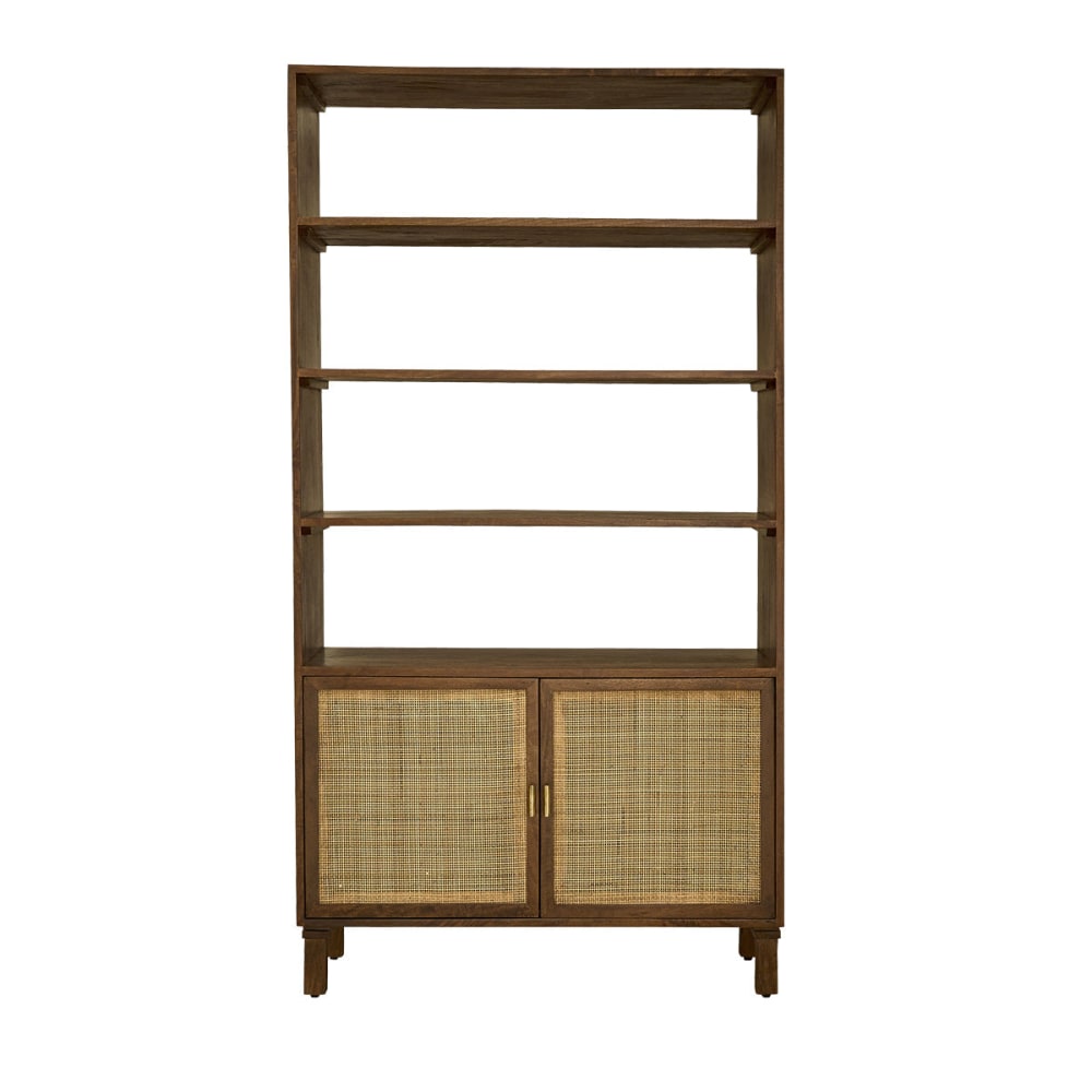wohnli-moebel-suche-M23126985 Wohnli Möbelsuche - Bücherregal aus Mangoholz und Rohrgeflecht in Walnussoptik 170 cm