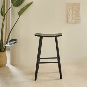 Hocker aus massivem Teakholz schwarz 75 cm 48x77x35cm Holz Schwarz BERAH GETAH Möbel Esszimmermöbel Barhocker