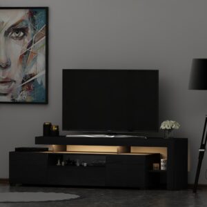 TV-Möbel 3-Türig Holz mit LED Beleuchtung Schwarz 37x53x192cm Spanplatte Schwarz moebel17 Möbel Wohnzimmermöbel TV-Möbel