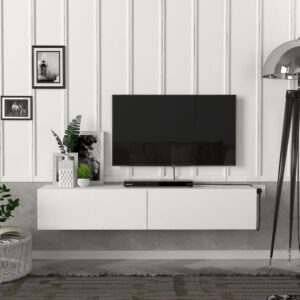 TV-Möbel 2-Türig Holz hängend Weiß 32x25x135cm Spanplatte Weiß moebel17 Möbel Wohnzimmermöbel TV-Möbel