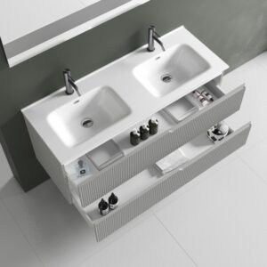 wohnli-moebel-suche-M23129143-1 5-teiliger Badezimmerschrank mit Doppelwanne aus mattgrauem MDF 121x190x47cm Spanplatte Grau AQA DESIGN Möbel Badezimmermöbel Waschtische