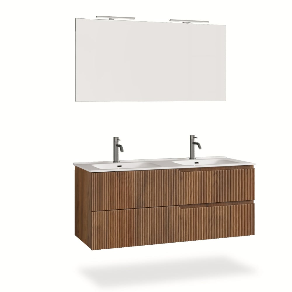 wohnli-moebel-suche-M23129145 Wohnli Möbelsuche - 5-teiliger Badezimmerschrank mit Doppelwanne aus dunklem Eichen-MDF