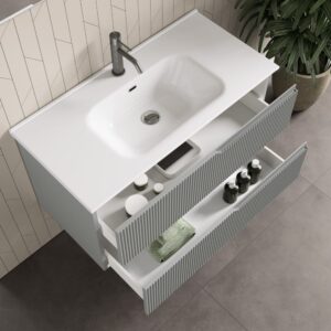 wohnli-moebel-suche-M23129532-1 4-teiliger Badezimmerschrank aus mattgrauem MDF 121x190x47cm Spanplatte Grau AQA DESIGN Möbel Badezimmermöbel Waschtische