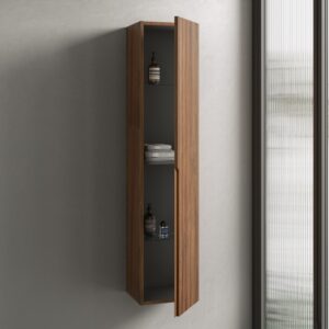 Badezimmersäule aus dunklem Eichen-MDF 35x160x32cm Spanplatte Braun AQA DESIGN Möbel Badezimmermöbel Bad-Hochschränke