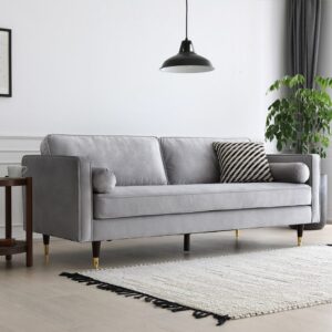 Sofa mit 3 Sitzen in hellem grauem Samt 199x70x85cm Holz Grau Concept Usine Sofas und Sessel Sofas 2-Sitzer-Sofas & 3-Sitzer-Sofas