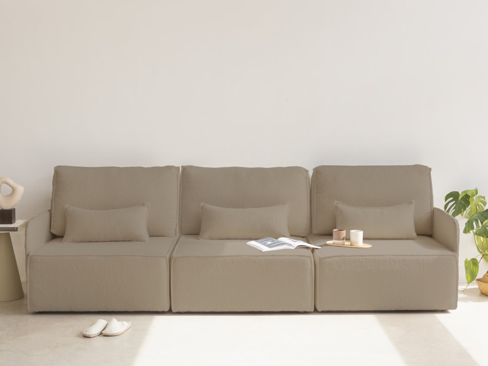 3-Sitzer-Sofa Chaiselongue bezogen Bouclé und Kiefernholz Stein 90x87x278cm Stoff Braun RNT by Really Nice Things Sofas und Sessel Sofas Modulare Sofas