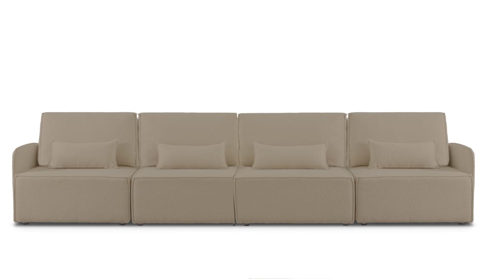 Wohnli Möbelsuche - 4-Sitzer-Sofa Chaiselongue bezogen Bouclé und Kiefernholz Stein