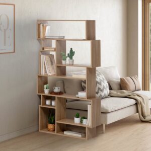 Wohnzimmerregal mit 10 Fächern in Eichenholzoptik 96x168x26cm Spanplatte Braun HOMN Möbel Wohnzimmermöbel Regale