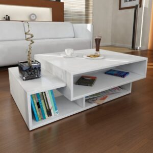 Couchtisch Tab mit offenen Ablagefächern 60x32x105cm Spanplatte Weiß moebel17 Möbel Wohnzimmermöbel Couchtische