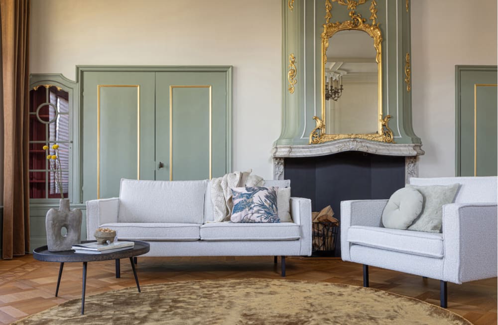 3-Sitzer-Sofa aus Bouclé-Stoff 190x85x86cm Stoff Weiß WOOOD Sofas und Sessel Sofas 2-Sitzer-Sofas & 3-Sitzer-Sofas