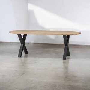 Ovaler Holztisch mit Stahlbeinen 220x75x90cm Holz Braun WOOOD Möbel Esszimmermöbel Esstische