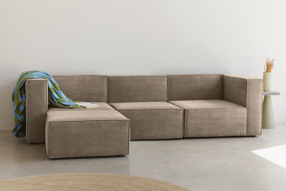 4-Sitzer-Sofa Chaiselongue bezogen Steinkord-Samt 360x65x100cm Stoff Beige RNT by Really Nice Things Sofas und Sessel Sofas Modulare Sofas