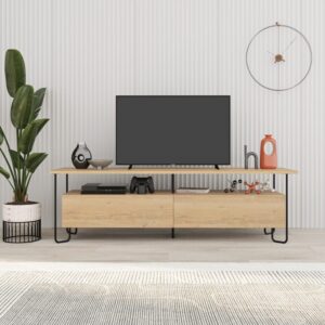 wohnli-moebel-suche-M23134133-1 TV-Möbel 2 Türen mit Metallfüßen B150 cm - Eichenoptik Dekor 150x45x42cm Spanplatte Braun Calicosy Möbel Wohnzimmermöbel TV-Möbel