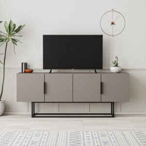 wohnli-moebel-suche-M23134135-1 TV-Schrank mit 4 Türen und Metallbeinen - L140 cm - Braun 140x55x35cm Spanplatte Braun Calicosy Möbel Wohnzimmermöbel TV-Möbel