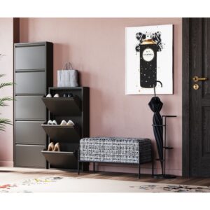 wohnli-moebel-suche-M23134719-1 Schuhkipper mit 3 Fächern aus Stahl in Schwarz 50x104x15cm Stahl Schwarz Kare Design Möbel Flurmöbel Schuhschränke