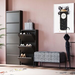 Schuhkipper mit 5 Fächern aus Stahl in Schwarz 50x173x15cm Stahl Schwarz Kare Design Möbel Flurmöbel Schuhschränke