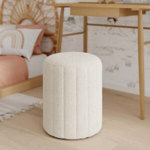 wohnli-moebel-suche-M23135067-1 Runder pouf aus weißem Boucléstoff 36x46x36cm Stoff Weiß Maison Pavane Sofas und Sessel Sessel, Poufs und Fußbänke Sitzsäcke