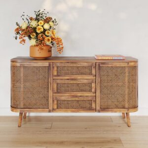wohnli-moebel-suche-M23135080-1 Sideboard mit 2 Türen und 3 Schubladen in Rattangeflecht 150x78x45cm Rohrgeflecht Braun Rendez-Vous Déco Möbel Esszimmermöbel Sideboards, Highboards & niedrige Anrichten