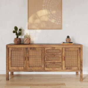 180x88x45cm Rohrgeflecht Braun Rendez-Vous Déco Möbel Esszimmermöbel Sideboards, Highboards & niedrige Anrichten