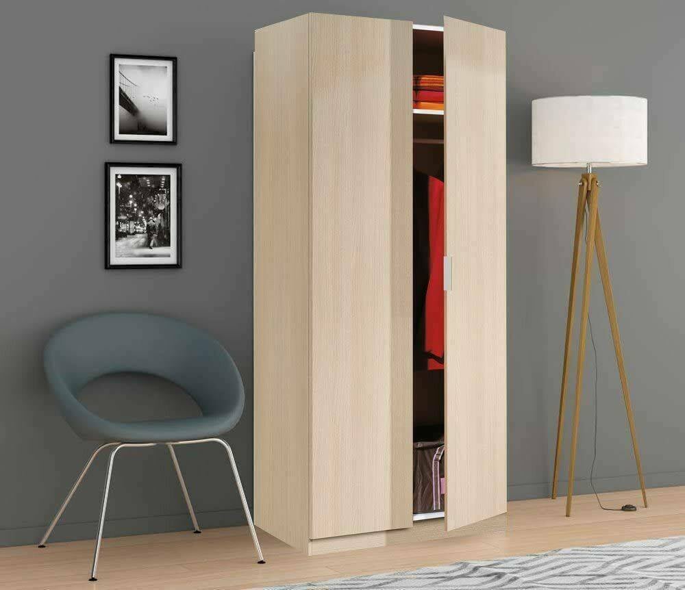 Kleiderschrank 2 Türen mit Eichenholzeffekt 187x52h180 cm 82x180x52cm Holz Braun Dmora Möbel Schlafzimmermöbel Schränke