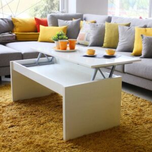 Wohnzimmertisch in Hochglanz Weiß 102x50x43cm Holz Weiß Dmora Möbel Wohnzimmermöbel Couchtische