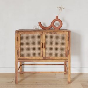 Sideboard mit 2 Türen in Rattangeflecht 88x84x40cm Rohrgeflecht Braun Rendez-Vous Déco Möbel Esszimmermöbel Sideboards, Highboards & niedrige Anrichten