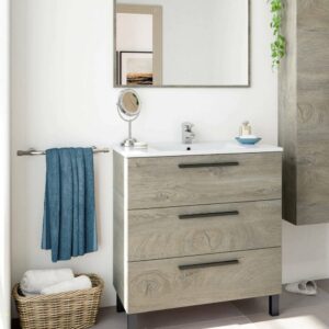 Waschtischunterschrank in Eichenholz Dekor Braun 80x45x86cm Holz Braun Dmora Möbel Badezimmermöbel