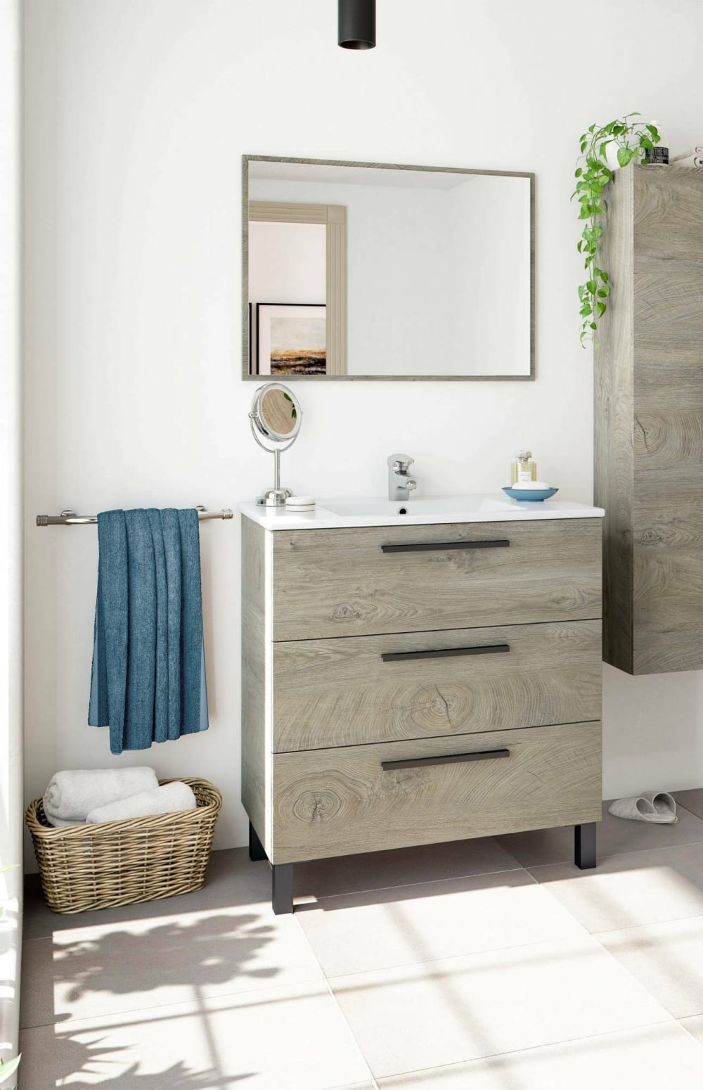 Waschtischunterschrank in Eichenholz Dekor Braun 80x45x86cm Holz Braun Dmora Möbel Badezimmermöbel