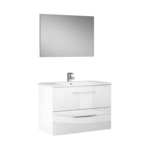 Wohnli Möbelsuche - Glänzend weißer Waschtischunterschrank in Holzoptik