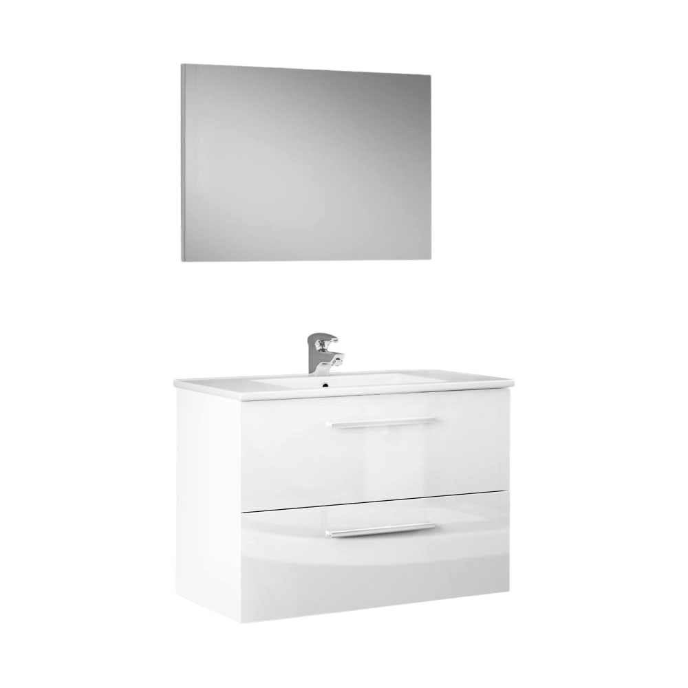 Wohnli Möbelsuche - Glänzend weißer Waschtischunterschrank in Holzoptik