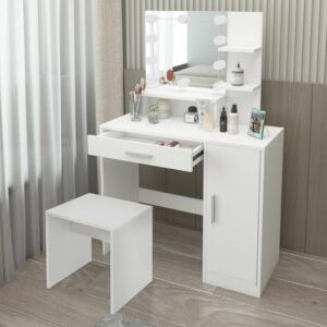 Schminktisch LED Kosmetiktisch Frisiertisch Weiß 90x137x38cm Holz Weiß ML-Design Möbel Schlafzimmermöbel Schminktische