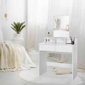 Schminktisch mit Hocker Kosmetiktisch Weiß Spiegel 40x41x36cm Naturfasern Weiß ML-Design Möbel Schlafzimmermöbel Schminktische