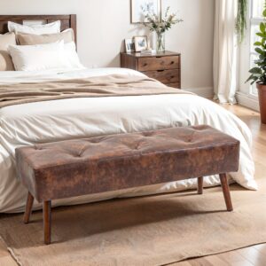 Banquette capitonnée style classique chic bois marron effet vieilli 114x42x38cm PVC - Polyvinlychlorid Braun Homcom Sofas und Sessel Sofas Sitzbank und Polsterbank