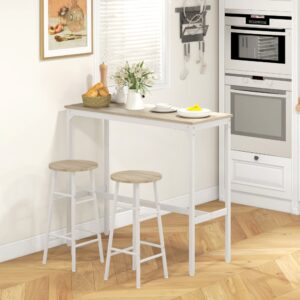 Ensemble 2 places 3 pcs design contemporain - acier aspect bois blanc 105x90x40cm Spanplatte Weiß Homcom Möbel Esszimmermöbel Barmöbel