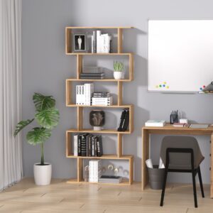 wohnli-moebel-suche-M23138787-1 Zickzack-Bücherregal 80x23x192cm 80x192x23cm Spanplatte Beige Homcom Möbel Wohnzimmermöbel Bücherregale
