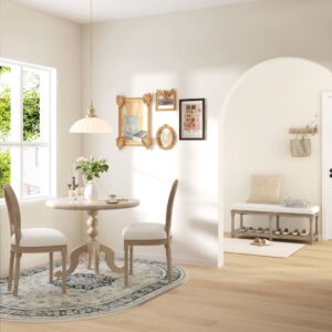 Lot de 2 chaises de salle à manger médaillon style Louis XVI crème 49x96x56cm PES - Polyester Weiß Homcom Möbel Esszimmermöbel Stühle