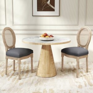 Lot de 2 chaises de salle à manger médaillon style Louis XVI gris 49x96x56cm PES - Polyester Grau Homcom Möbel Esszimmermöbel Stühle