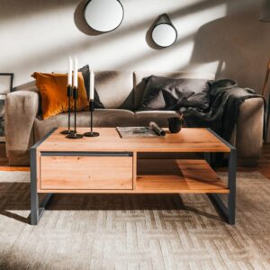 wohnli-moebel-suche-M23139792-1 Industrieller Couchtisch mit Schublade 99x40x55cm Spanplatte Braun Concept Usine Möbel Wohnzimmermöbel Couchtische
