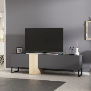 TV-Möbel 3-Türig Holz stehend mit Metallfüße 37x45x157cm Spanplatte Grau moebel17 Möbel Wohnzimmermöbel TV-Möbel