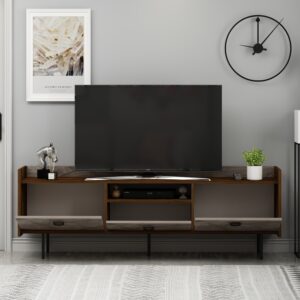 TV-Möbel 3-Türig Holz stehend 37x63x184cm Spanplatte Braun moebel17 Möbel Wohnzimmermöbel TV-Möbel