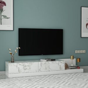 TV-Möbel 2-Türig Holz stehend in Marmoroptik 37x30x180cm Spanplatte Weiß moebel17 Möbel Wohnzimmermöbel TV-Möbel