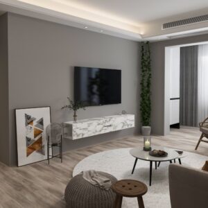 TV-Möbel 1-Türig Holz hängend mit seitlichen Ablagefächern 30x30x160cm Spanplatte Weiß moebel17 Möbel Wohnzimmermöbel TV-Möbel