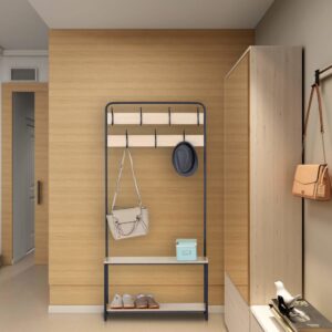 wohnli-moebel-suche-M23140096-1 Garderobenständer mit 2 Regalen aus Spanplatte und Metall 80x170x30cm Metall Beige Mobili Rebecca Möbel Flurmöbel Dielenbänke