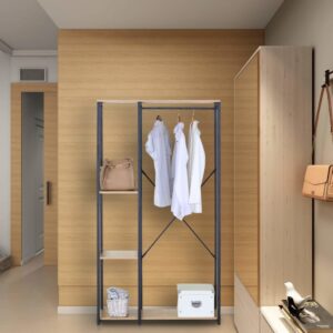 wohnli-moebel-suche-M23140097-1 Garderobenschrank mit 4 Fächern aus Spanplatte und Metall 90x167x40cm Metall Beige Mobili Rebecca Möbel Flurmöbel Dielenbänke