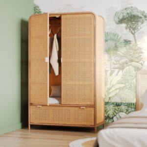 Massivholzschrank mit 3 Türen und 3 Regalen 110x181x51cm Holz Braun Rendez-Vous Déco Möbel Schlafzimmermöbel Schränke