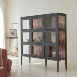 Breite Vitrine aus Ulmenholz 160x160x40cm Holz Schwarz Tikamoon Möbel Esszimmermöbel Vitrine und Vitrinenschrank