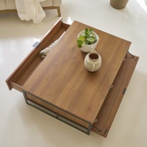 Couchtisch mit Stauraum aus massivem Akazienholz 120x35x80cm Holz Beige Tikamoon Möbel Wohnzimmermöbel Couchtische