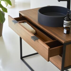 Waschtischunterschrank aus massiver Akazie 100 cm 100x75x45cm Holz Braun Tikamoon Möbel Badezimmermöbel Waschtische